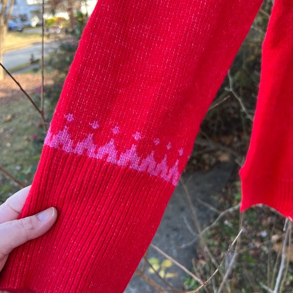 NWT Talbots Gorgeous Red Pink Woven Fair Isle Long Sleeve Sweater - Picture 4 of 5